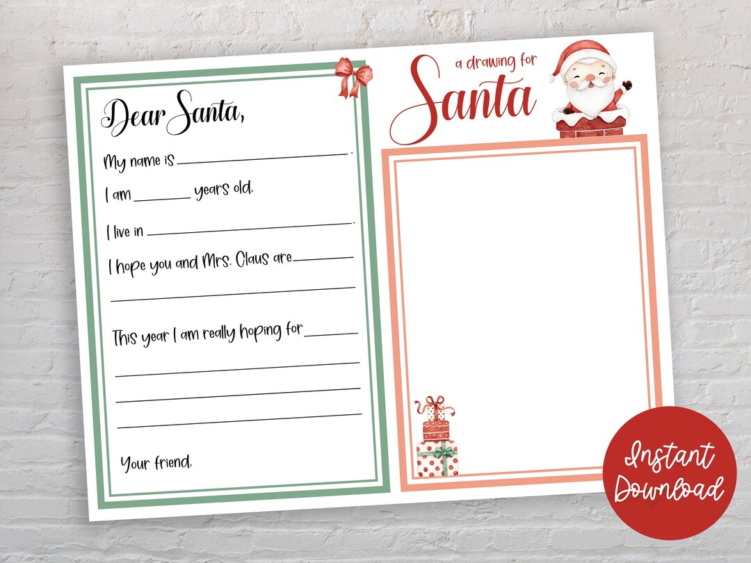 Printable Watercolor Letter and Drawing to Santa From Kids - Etsy