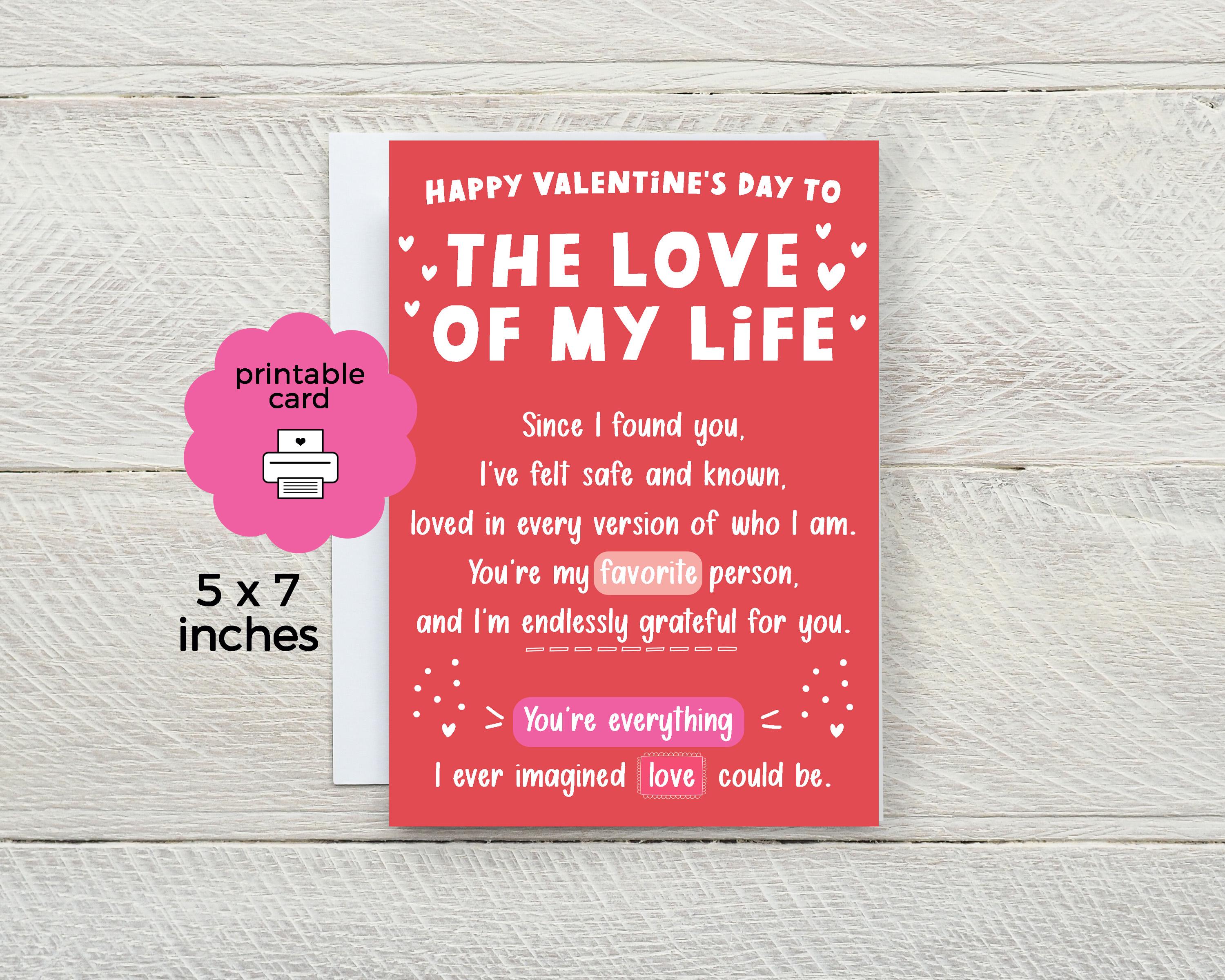 Romantic Valentine’s Day Card for Husband or Partner – Printable 5x7 ...