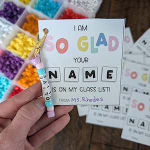 Student Gift Tags · I Am So Glad Your Name Is On My Class List · First Day Of School · Instant Download · Easy Student Gift