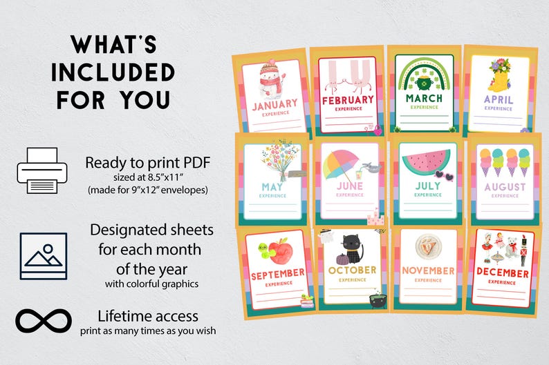 Printable Monthly Experience Coupons 12 Month Experience Coupons