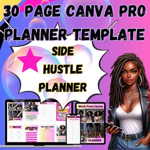 30 Page Canva Pro Planner Template- Side Hustle Planner