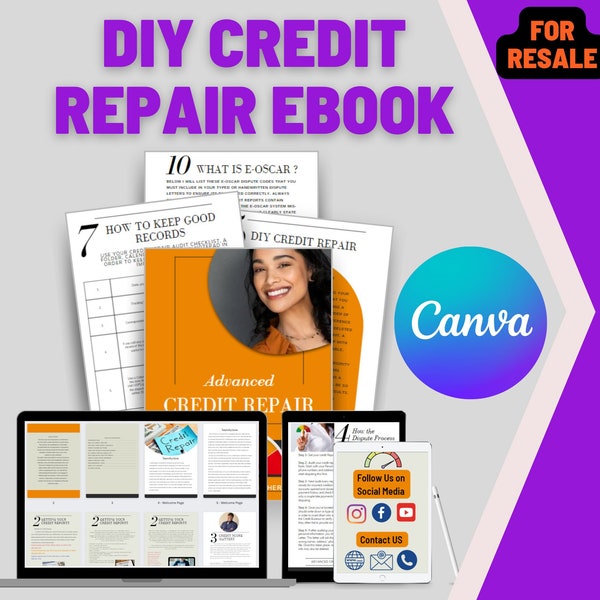 Credit Repair eBook, Canva Editable, For Resale, DIY Credit Repair eBook, White label credit repair ebook for resale