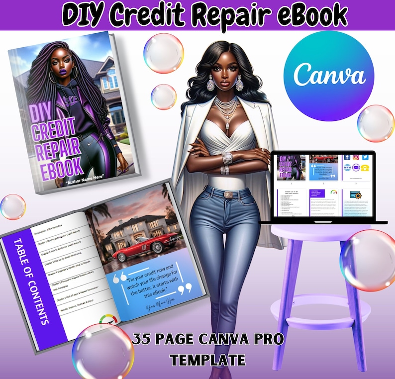 PLR eBook that is 35 Page Canva Pro eBook, Canva Pro Template for Resale, DIY Credit Repair eBook. 100% Resale Rights: With our eBook, you gain full ownership and the freedom to resell it as your own. No royalties, no restrictions!