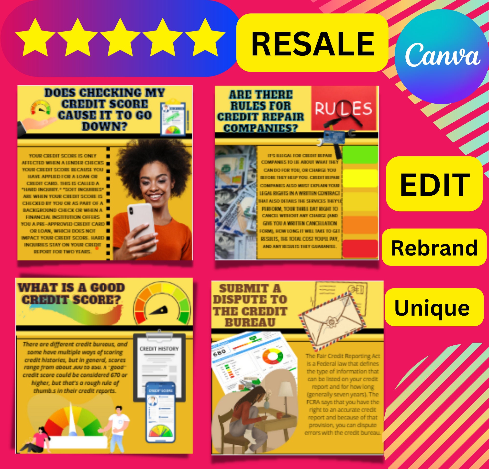 Credit Repair Infographics PLR: Canva Editable Social Media Posts (100 ...