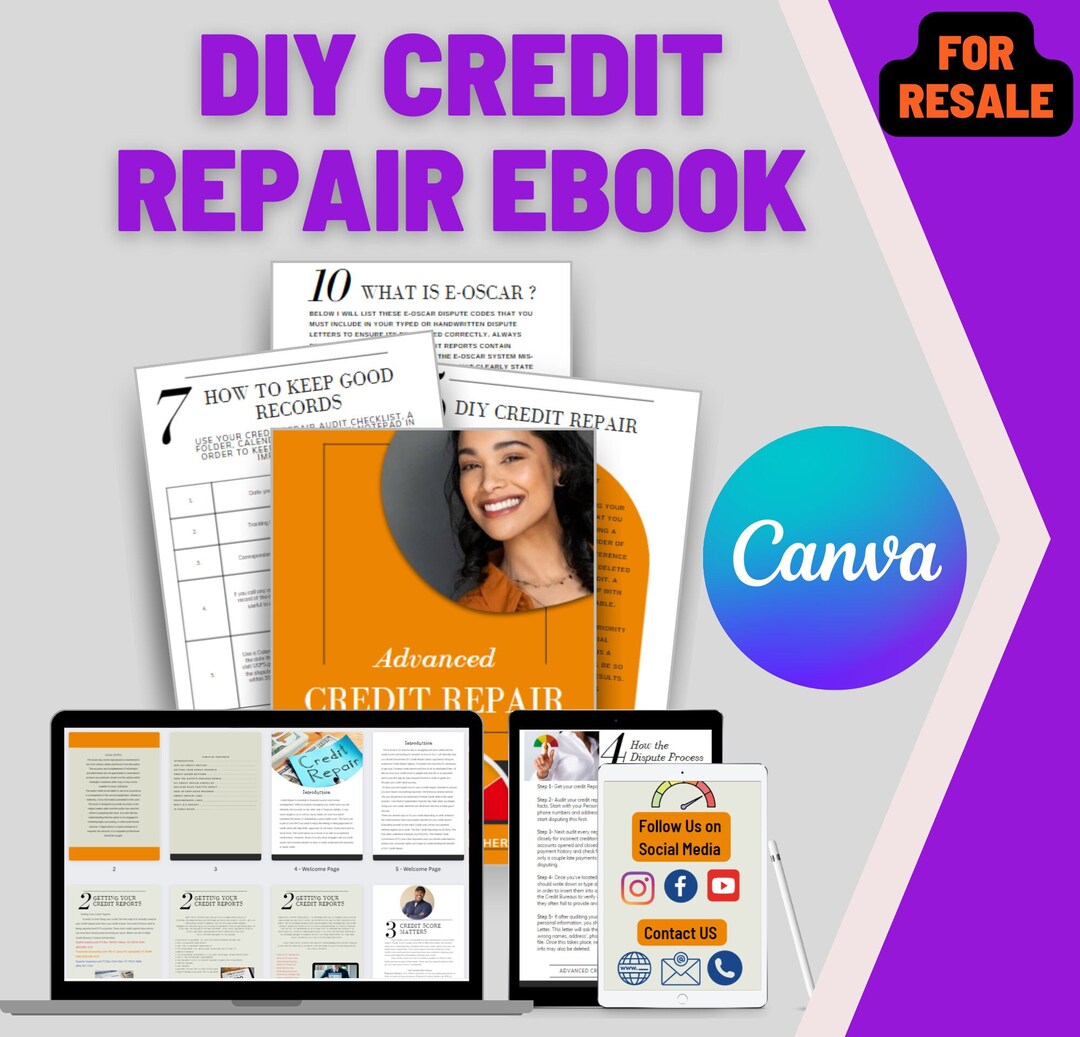 Credit Repair Ebook, Canva Editable, for Resale, DIY Credit Repair