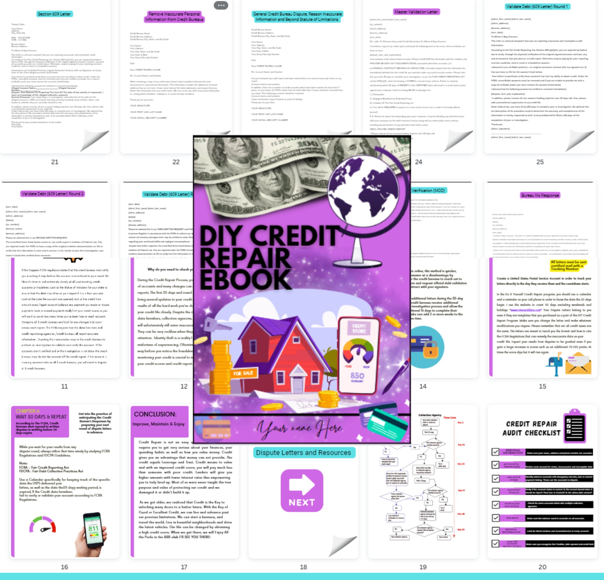 PLR-Credit Repair Ebook Resale Dispute Letter Templates included Canva pro Editable 50 pages ebook Canva Template DIY Credit Repair Done 4 U