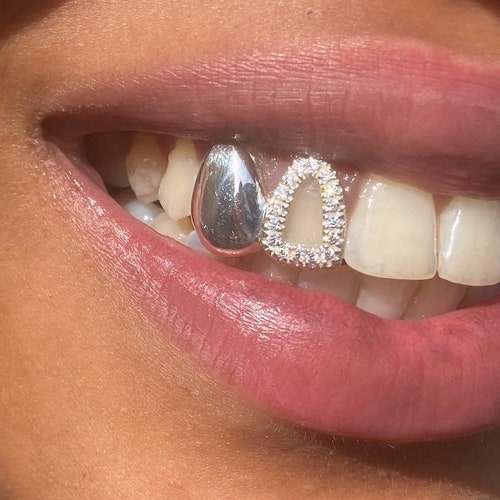 Double Tooth Caps Grillz With Iced Out Diamond Window UK Etsy