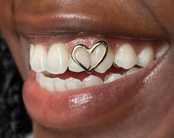 Custom heart design tooth cap grillz! Silver/gold (Top only)