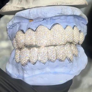 Ensemble complet VVS Moissanite/Diamond Grillz, Silver Grillz