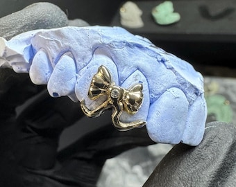 Handmade Bow Grillz! VVS Diamond Silver, Gold Teeth FREE Shipping!