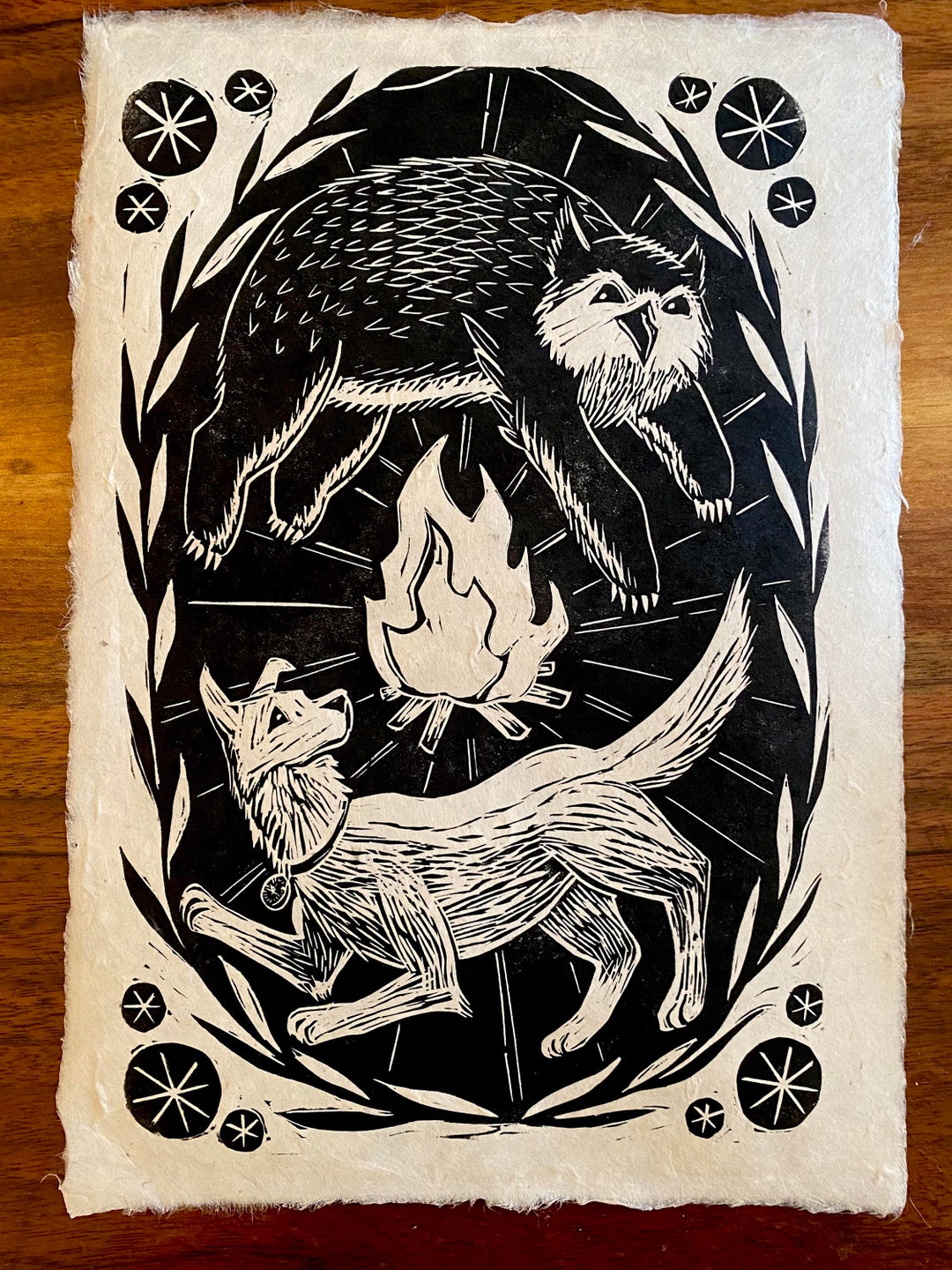Scratch and Owlbear Cub - Original Linocut Print Inspired by Baldur's ...