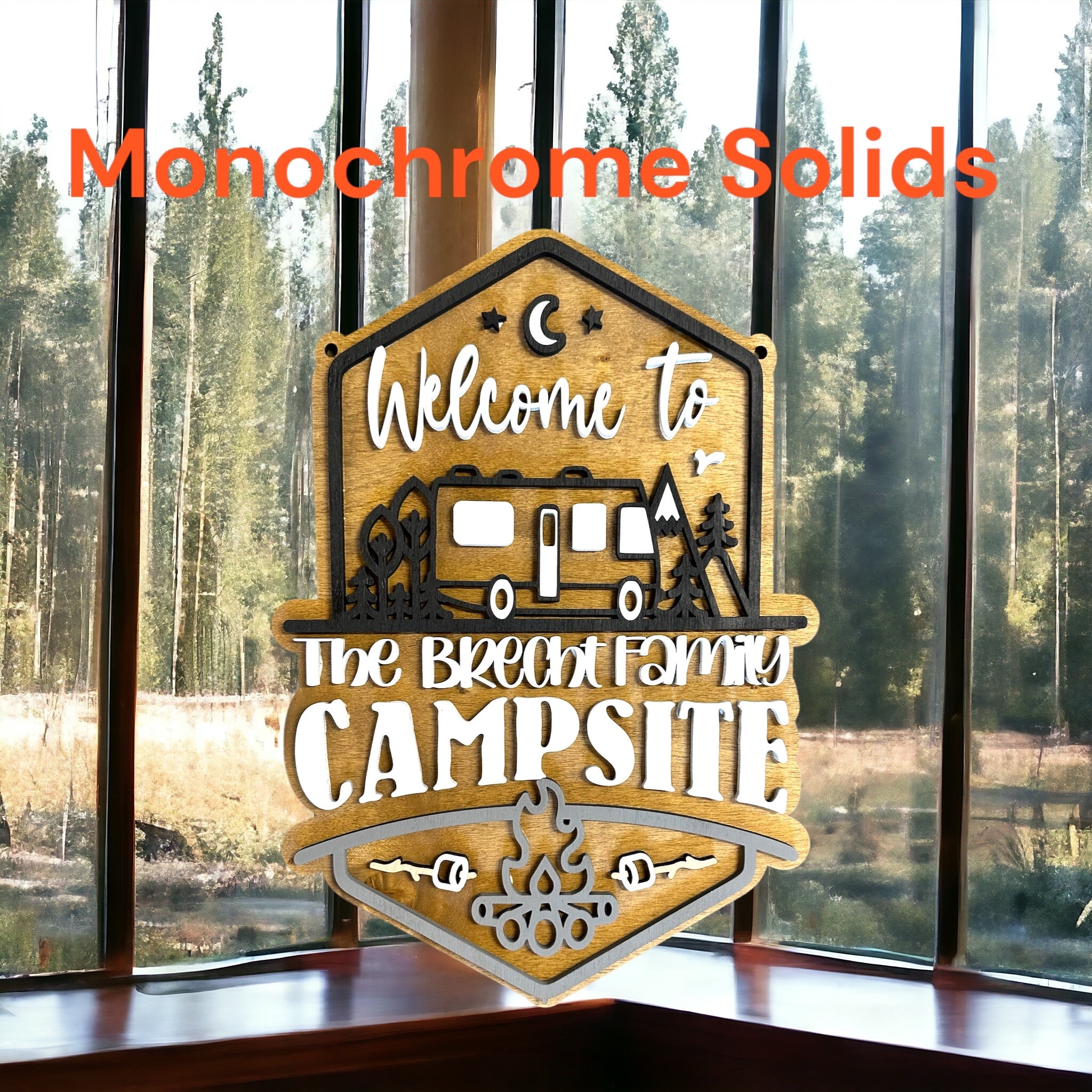 Welcome to our Mountain Campsite Personalized Sign Standard Size Only includes Yard Stake