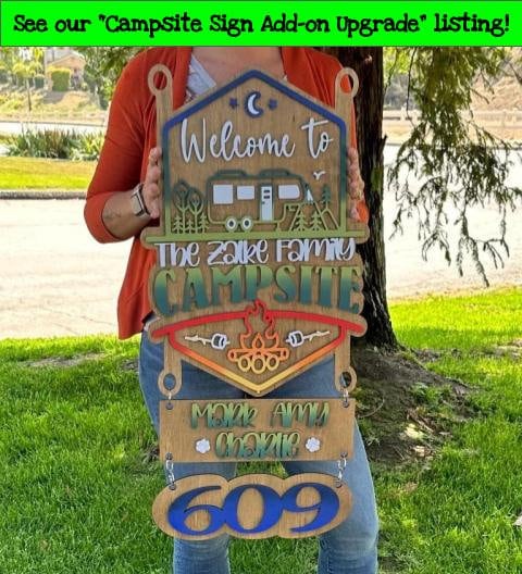 Welcome to our Mountain Campsite Personalized Sign Standard Size Only includes Yard Stake