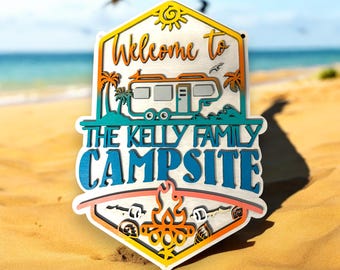 Welcome to our Beach Campsite Personalized Sign with Yard Stake for Standard Size Only