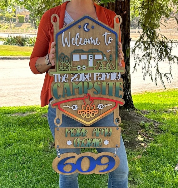 Grilling And Chilling With Us - Camping Personalized Custom Shaped Home Decor Wood Sign - House Warming Gift For Couple, Camping Lovers, Pet Lovers
