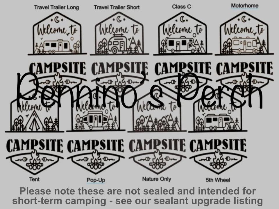 Welcome to our Mountain Campsite Personalized Sign Standard Size Only includes Yard Stake