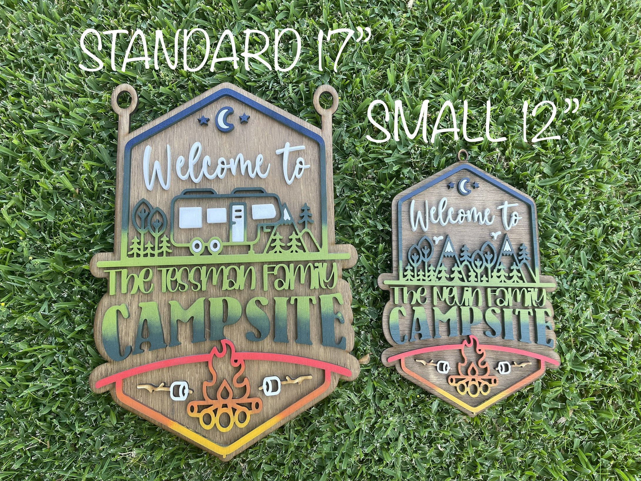 Welcome to our Mountain Campsite Personalized Sign Standard Size Only includes Yard Stake