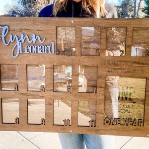 XL Baby Birth through One Year Monthly Photo Picture Frame 4x6s and an 8x10 Wall Art