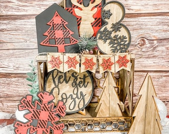 Buffalo Plaid Christmas Tier Tray Set