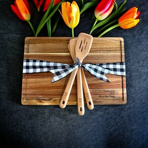 Personalized Cutting Board and Utensils Wedding Gift New Homeowners Gift