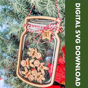 Gingerbread Mason Jar Ornament Digital SVG Download Laser File