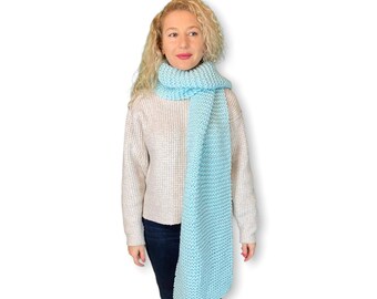 Baby Blue Long Hand Knit Scarf, Blue Long Scarf, Blue Giant Scarf, Blue Knit Scarf, Blue Chunky Scarf