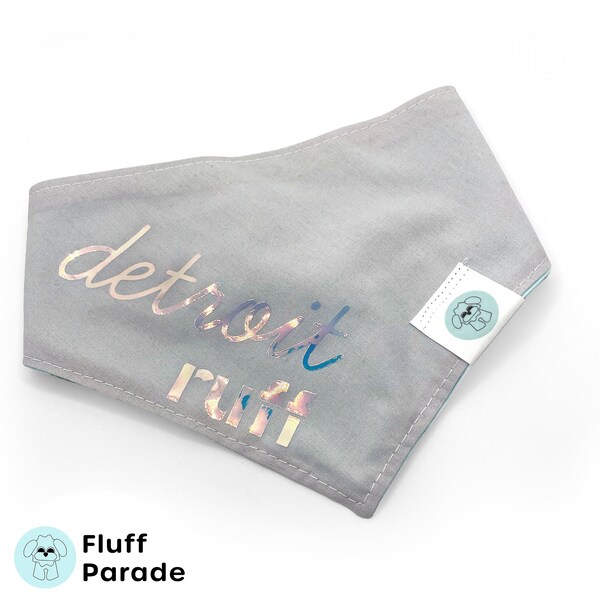 Detroit Ruff Iridescent Dog Bandana, Detroit Dog Bandana, Cute Detroit Apparel, Snap Dog Bandana, Pastel Dog Bandana, Modern Dog Bandana