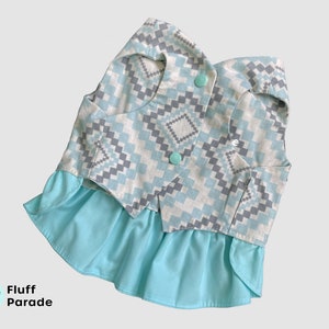 Aztec Print Dog Dress, Turquoise Dog Dress, Handmade Dog Clothes, Casual Dog Dress, Summer Dog Clothes, Dog Vest Dress, Small Dog Clothes