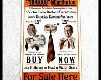 1920s Victor Collar Button Vintage Advertising Sign 21" Cardboard Collar