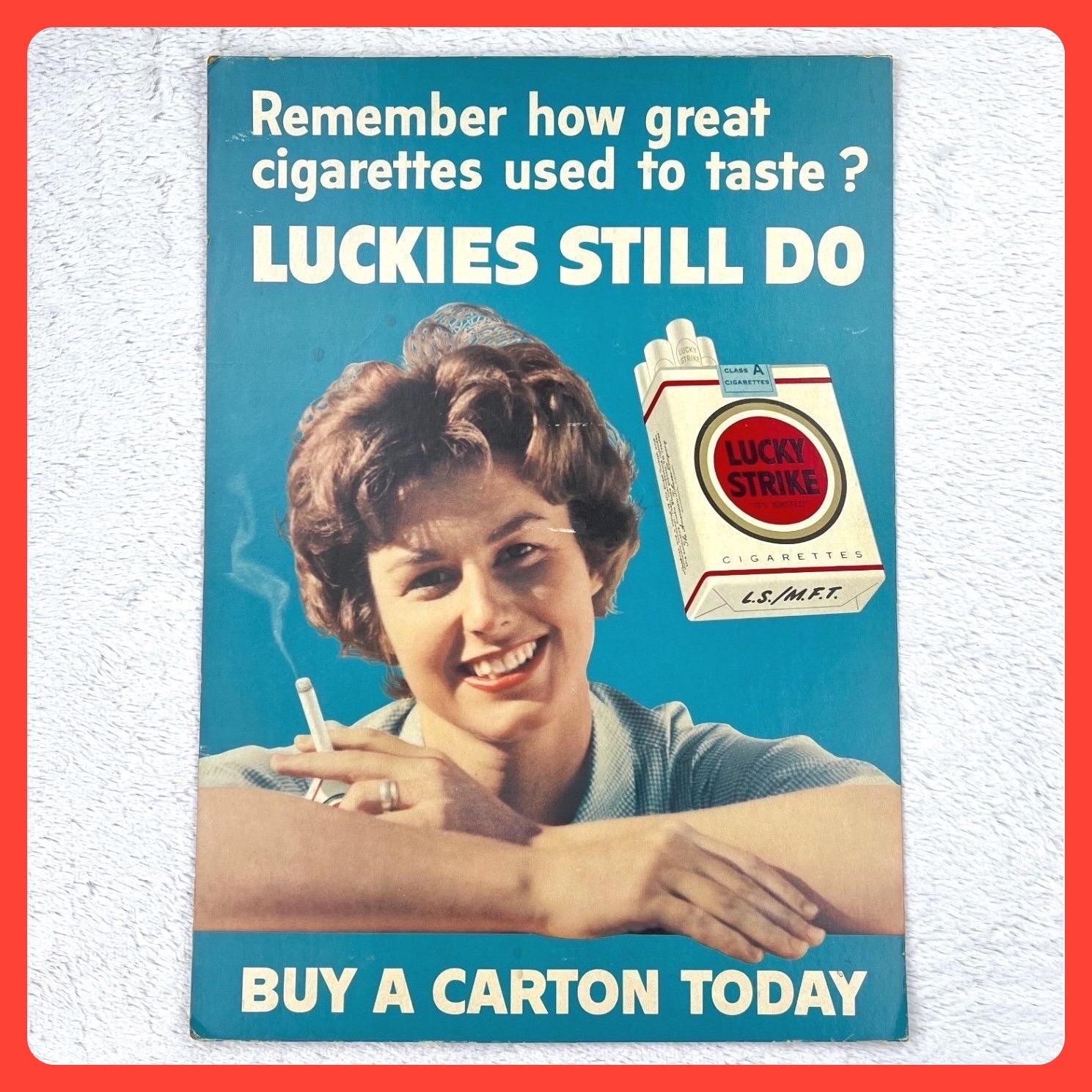 lucky strike cigarettes carton 1950s Lucky Strike Cigarettes Countertop Display Sign Cardboard 14
