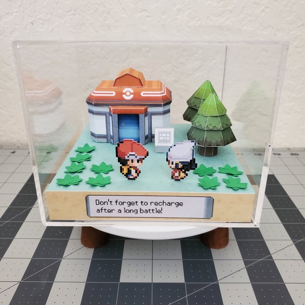 Diorama 3D Pokémon grand - Centre et itinéraire Pokémon - Décoration cube diorama fait main - Boîte ombre unique rétro - Joli cadeau pour les joueurs