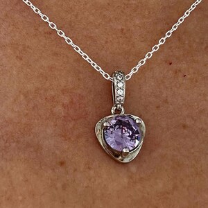 Minimalist Amethyst Heart Necklace-Purple February Birthstone Pendant-Gift for Her-925 Sterling Silver-Unique Gift For Her