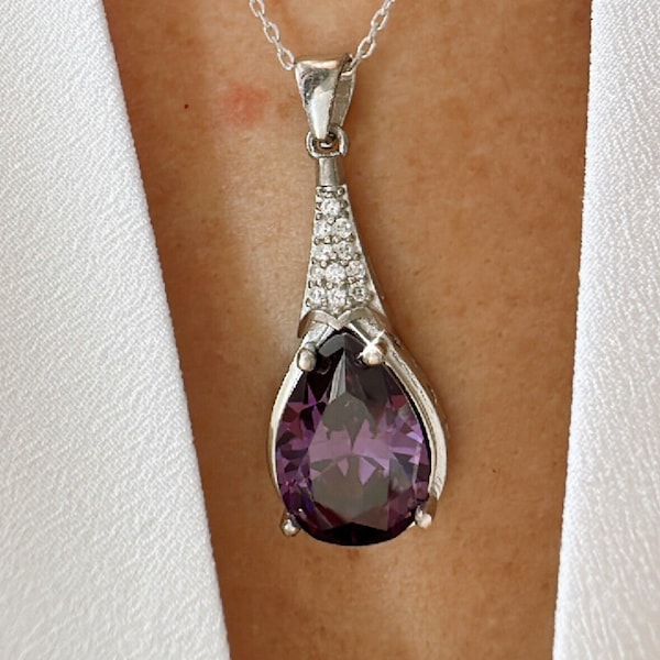 Amethyst Necklace.Purple February Birthstone Pendant.Gift for Her.925 Sterling Silver.Spring Sale