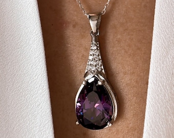 Amethyst Teardrop Necklace.Purple February Birthstone Pendant.Dainty Gift for Her.925 Sterling Silver..Spring Sale