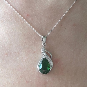 Handcrafted Silver Necklace with Emerald stone-May Birthday Gift Idea-Unique Gift For Her