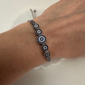 Handmade Evil Eye Beaded Elevator Locked Bracelet - 925 Sterling Silver-Unique Gift For Her
