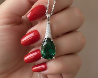 Collana di smeraldi in argento sterling - Gioielli con pietra portafortuna di maggio