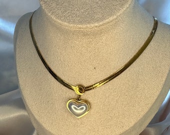 Herringbone Chain.Heart Necklace.Gift For Her.Spring Sale