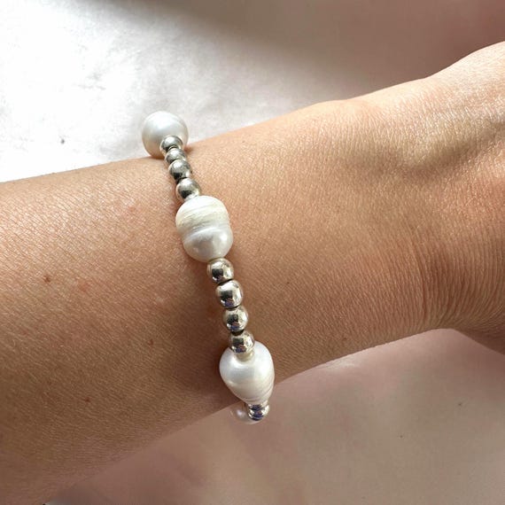 Natural Hematite and Pearl Bracelet – Delicate Handmade Jewelry - Main Image