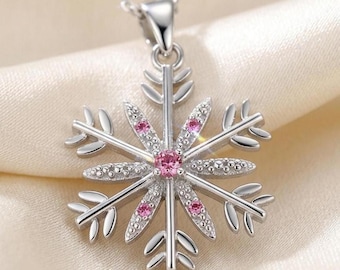 Sterling Silver Snowflake Necklace- Zircon Winter Pendant