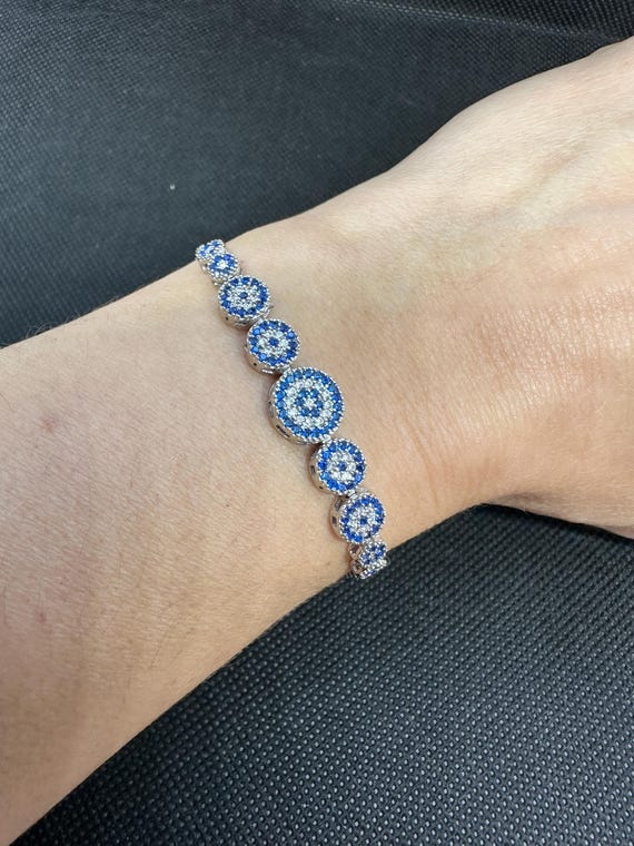 INKA Sterling Silver Evil Eye Charm Bracelet - 925 Stretch Beaded Stacker With Mother Of Pearl