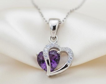 Amethyst Heart Necklace - Sterling Silver February Birthstone Pendant