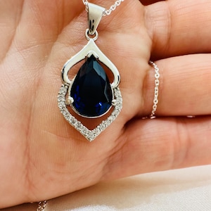 Sapphire Gemstone Teardrop Necklace-Blue September Birthstone Pendant-Dainty Gift for Her-925 Sterling Silver-Unique Gift For Her