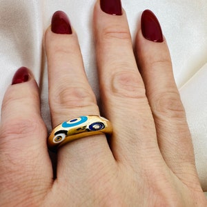 Evil Eye Gold Dome Ring-Gift For Her-Unique Gift For Her
