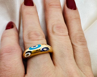 Evil Eye Gold Dome Ring.Gift For Her..Spring Sale