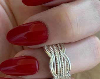 Anello boho massiccio in argento sterling, fatto a mano - Taglia regolabile 6-8