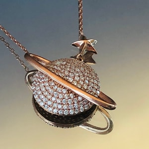 Planet Necklace-Rose Gold Saturn Pendant-Gift For Her-925 Sterling Silver-Unique Gift For Her