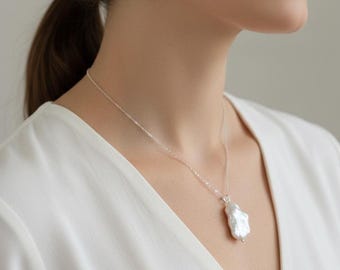 Conjunto de collar y pendientes de perlas barrocas de plata de ley hechos a mano