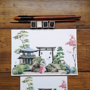 Un voyage au Japon, illustration aquarelle, impression art