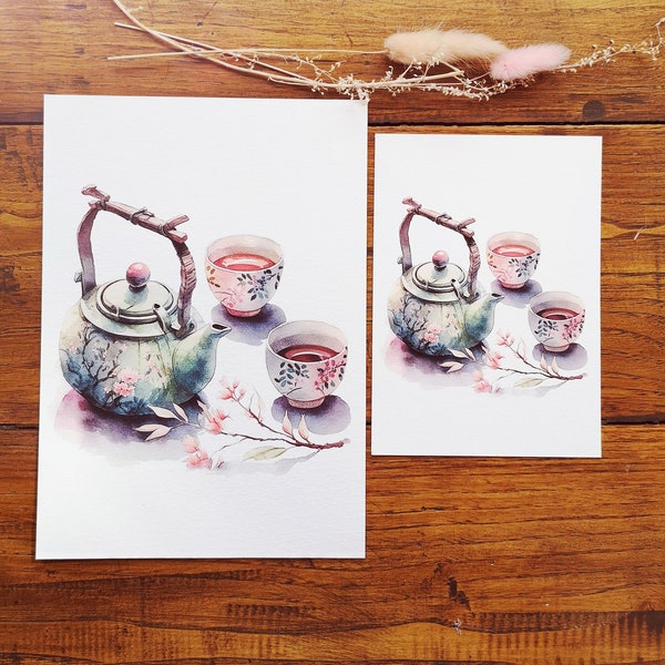 Une tasse de thé? Illustration aquarelle, impression art